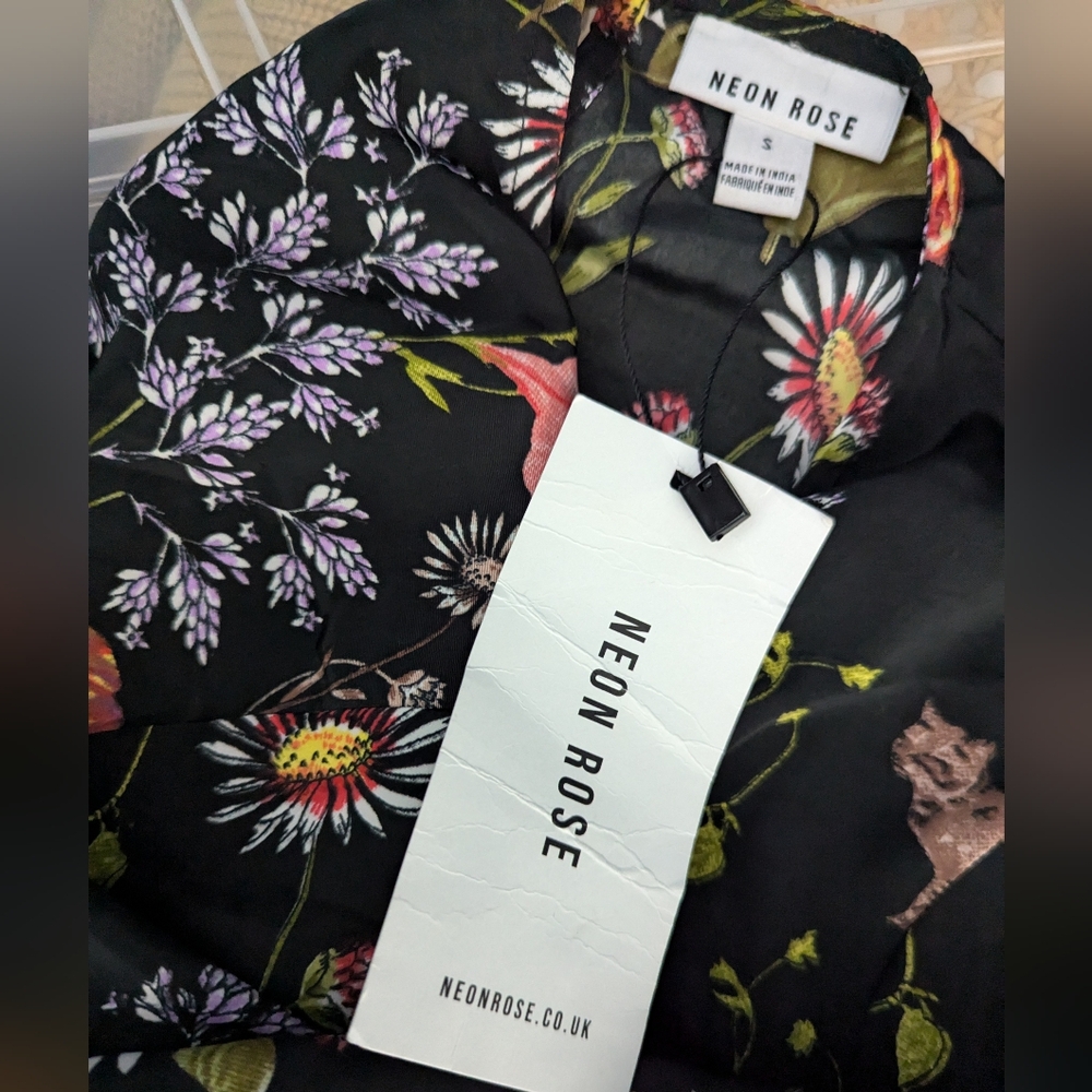 NEON ROSE FLORAL MIDI DRESS NWT - Picture 5 of 5